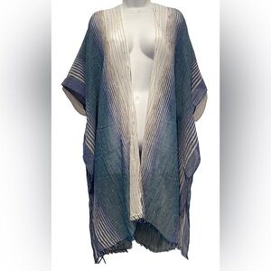 Catherines Beach Cover Up Resort Kimono Semi-Sheer One Size Striped Fringe‎ Boho